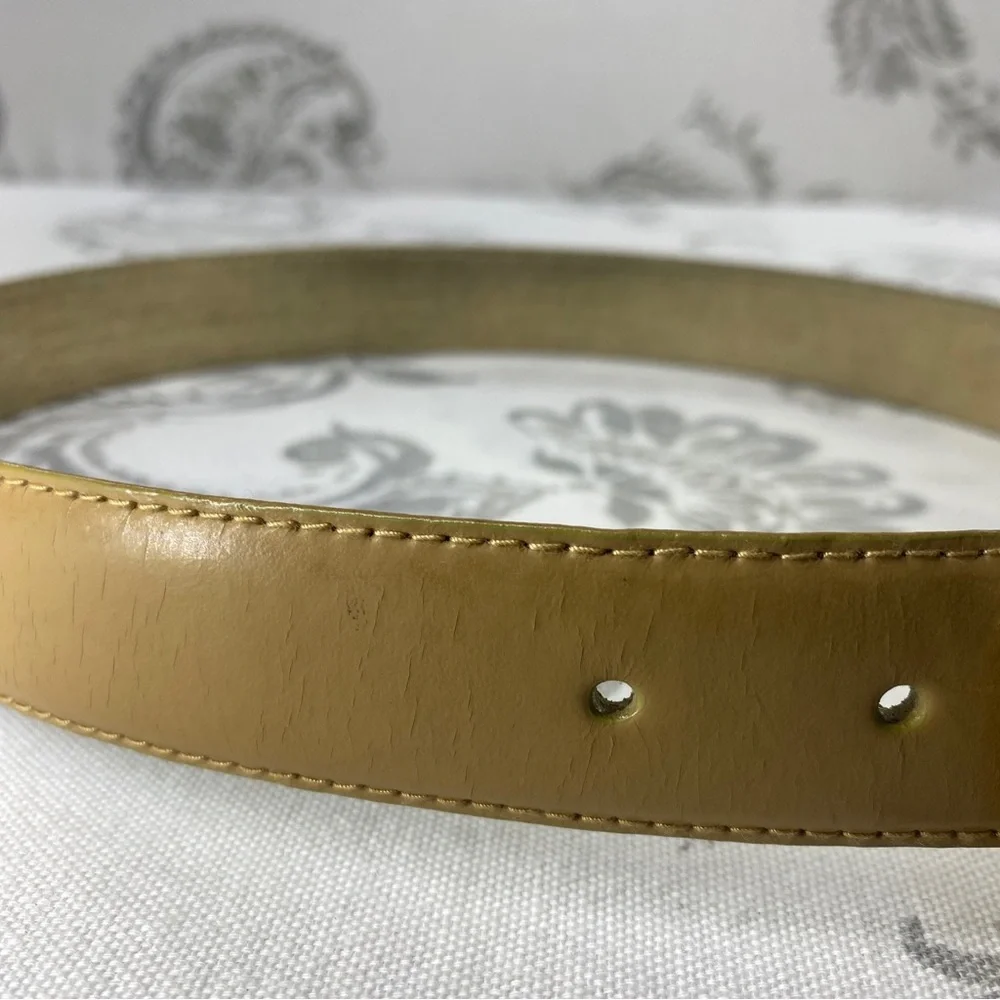 LIZ CLAIBORNE Vintage Leather Belt Taupe Gold Brass Buckle‎  Preppy Prep